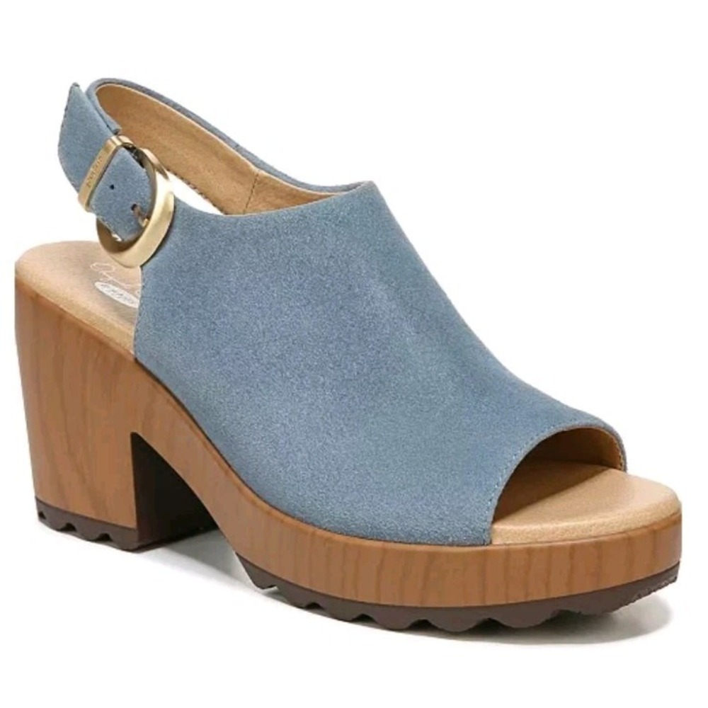 dr scholls women Sz 10 shoes Wind Down Peep Toe Leather Suede Sling Back Clogs